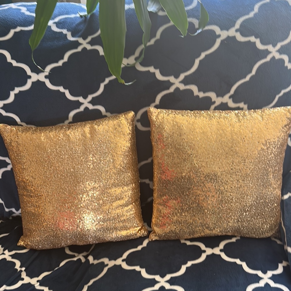 Set of Two Gold Sequins Throw Pillows
